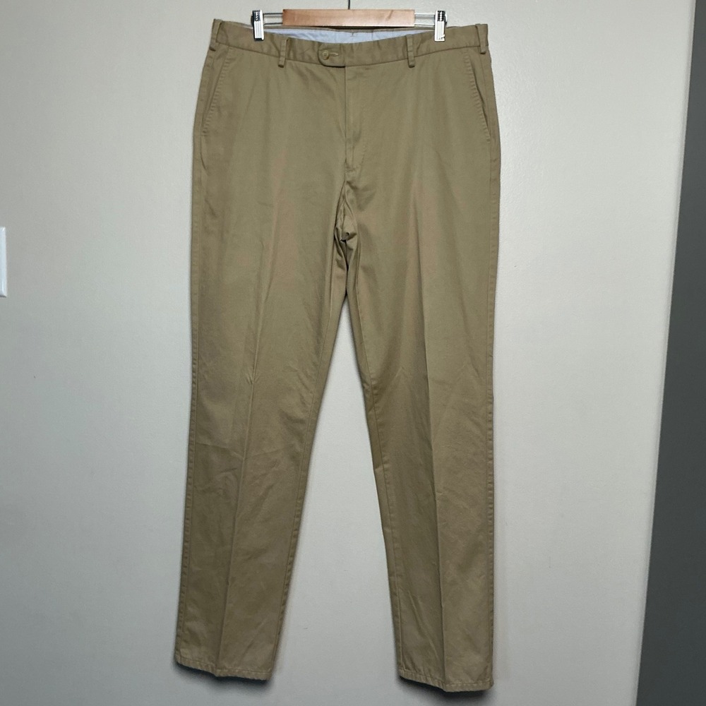 Peter Millar Mens Khaki Chino Pants 100% Pima Cotton Straight Leg Size 38x35 Tan